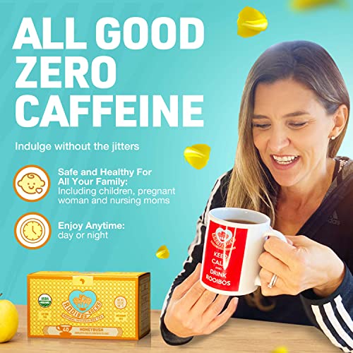 Rooibos Rocks Honeybush Tea Bags - 40 USDA Organic Naturally Caffeine-Free South African Mountain Honeybush Herbal Tagless Teabags. Feel the Goodness and boost your immuni-TEA by Trading Queen Inc
