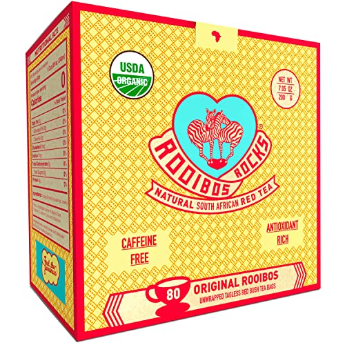 Rooibos Rocks Rooibos Tea 80 USDA Organic Naturally Caffeine-Free Tagless Teabags from Trading Queen Inc.