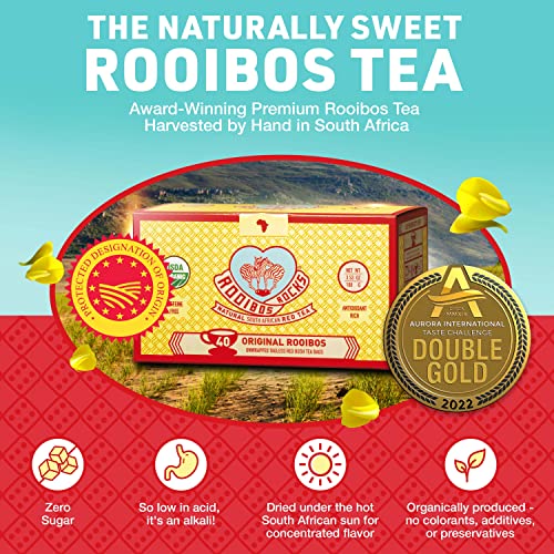 Rooibos Rocks Rooibos Tea Bags - 40 USDA Organic Naturally Caffeine-Free South African Original Red Bush Herbal Tagless Teabags - Feel the Goodness, Keep Calm and boost your immuni-TEA by Trading Queen Inc.