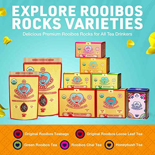 Rooibos Rocks Honeybush Tea Bags - 40 USDA Organic Naturally Caffeine-Free South African Mountain Honeybush Herbal Tagless Teabags. Feel the Goodness and boost your immuni-TEA by Trading Queen Inc