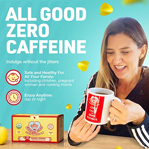 Rooibos Rocks Rooibos Tea Bags - 40 USDA Organic Naturally Caffeine-Free South African Original Red Bush Herbal Tagless Teabags - Feel the Goodness, Keep Calm and boost your immuni-TEA by Trading Queen Inc.