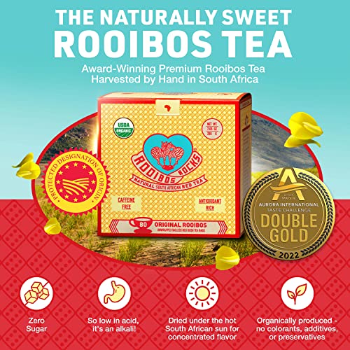 Rooibos Rocks Rooibos Tea 80 USDA Organic Naturally Caffeine-Free Tagless Teabags from Trading Queen Inc.
