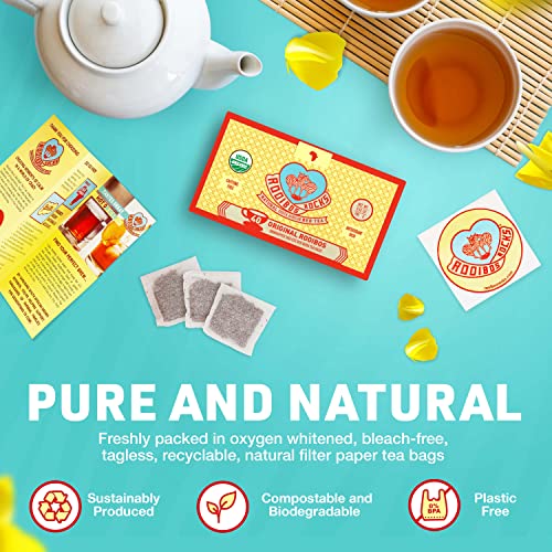 Rooibos Rocks Rooibos Tea Bags - 40 USDA Organic Naturally Caffeine-Free South African Original Red Bush Herbal Tagless Teabags - Feel the Goodness, Keep Calm and boost your immuni-TEA by Trading Queen Inc.