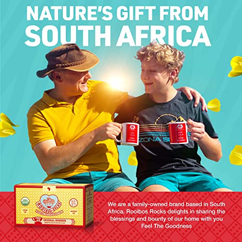 Rooibos Rocks Rooibos Tea Bags - 40 USDA Organic Naturally Caffeine-Free South African Original Red Bush Herbal Tagless Teabags - Feel the Goodness, Keep Calm and boost your immuni-TEA by Trading Queen Inc.
