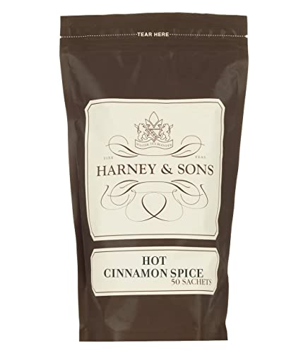 Harney and Sons Hot Cinnamon Spice | Bag of 50 Sachets, Black Tea w/ Orange Pieces, Cinnamon, and Clove from Harney & Sons Tea