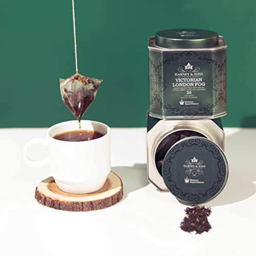 Harney & Sons Victorian London Fog | Black Tea w/ Bergamot Oil, Lavender, and Vanilla, Grey, Tin of 30 Sachets by Harney & Sons