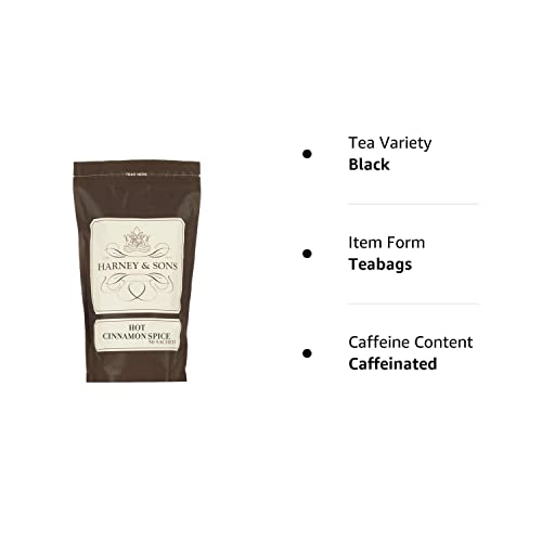 Harney and Sons Hot Cinnamon Spice | Bag of 50 Sachets, Black Tea w/ Orange Pieces, Cinnamon, and Clove from Harney & Sons Tea