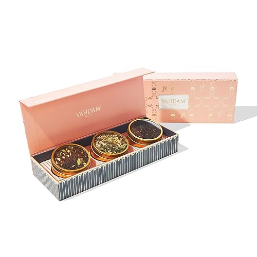VAHDAM, Assorted Tea Gift Set - BLUSH, 3 Teas in a Tea Sampler Gift Box | 100% Natural Ingredients | Holiday Gifts for Women | Gifts for Mom | Gifts for Grandma | Christmas Gifts for Her by Vahdam