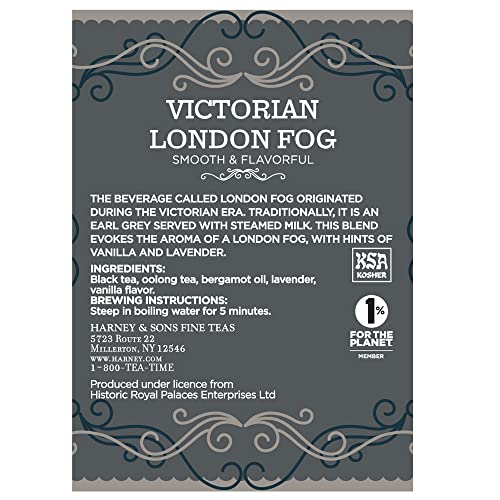 Harney & Sons Victorian London Fog | Black Tea w/ Bergamot Oil, Lavender, and Vanilla, Grey, Tin of 30 Sachets by Harney & Sons