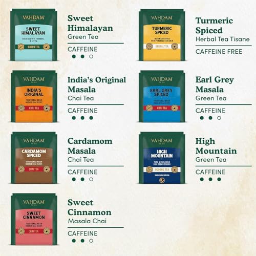 VAHDAM, Tea Variety Pack, 15 FLAVOURS | Award Winning Tea Sampler | Black Tea, Green Tea, Oolong Tea, Chai Tea, Herbal Tea- Long Leaf Pyramid Tea Bags | Christmas Tea Gifts for Everyone by Vahdam