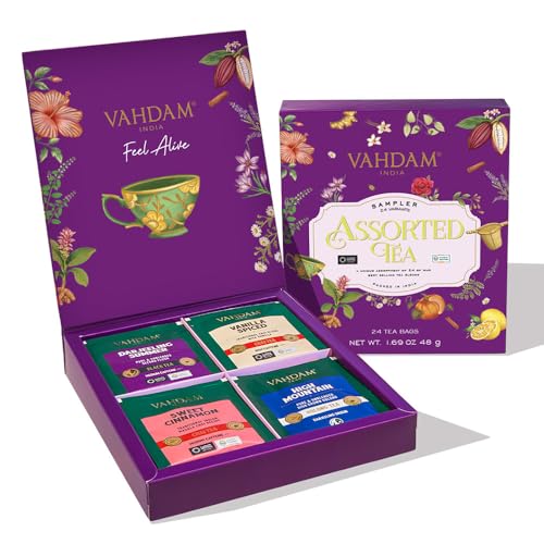VAHDAM, Organic Assorted Tea Bags Sampler - 40 Flavors | Tea Variety Set - Herbal Tea, Green Tea, Chai Tea, Black Tea in a Tea Assortment Gift Set | Christmas Gifts for Everyone | Holiday Tea Gift Box from 