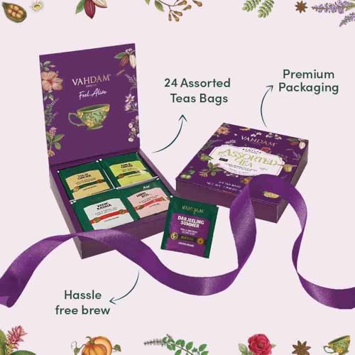 VAHDAM, Organic Assorted Tea Bags Sampler - 40 Flavors | Tea Variety Set - Herbal Tea, Green Tea, Chai Tea, Black Tea in a Tea Assortment Gift Set | Christmas Gifts for Everyone | Holiday Tea Gift Box from 