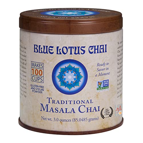 Blue Lotus Chai - Traditional Masala Chai - Makes 100 Cups - 3 Ounce Masala Spiced Chai Powder with Organic Spices - Instant Indian Tea No Steeping - No Gluten by BLUE LOTUS