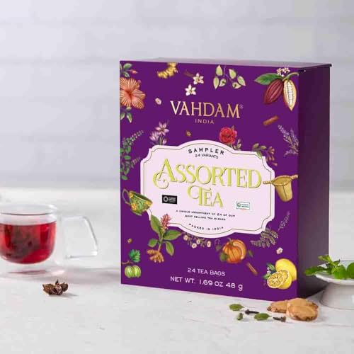 VAHDAM, Organic Assorted Tea Bags Sampler - 40 Flavors | Tea Variety Set - Herbal Tea, Green Tea, Chai Tea, Black Tea in a Tea Assortment Gift Set | Christmas Gifts for Everyone | Holiday Tea Gift Box from 