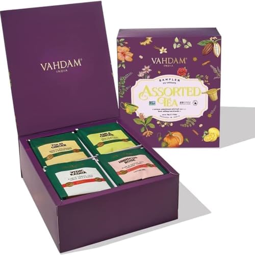 VAHDAM, Organic Assorted Tea Bags Sampler - 40 Flavors | Tea Variety Set - Herbal Tea, Green Tea, Chai Tea, Black Tea in a Tea Assortment Gift Set | Christmas Gifts for Everyone | Holiday Tea Gift Box from