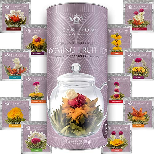 Teabloom Fruit Blooming Teas â 12 Unique Flower Varieties of Blooming Tea in 12 Delicious Fruit Flavors â Each Flowering Tea Ball Steeps Up to 3 Times â Handpicked Ingredients from Teabloom