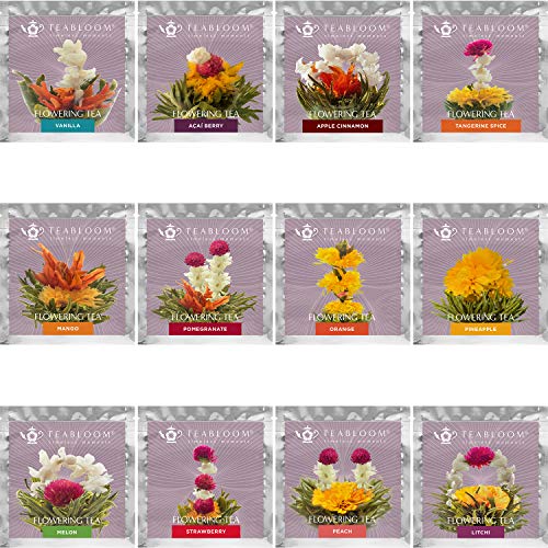 Teabloom Fruit Blooming Teas â 12 Unique Flower Varieties of Blooming Tea in 12 Delicious Fruit Flavors â Each Flowering Tea Ball Steeps Up to 3 Times â Handpicked Ingredients from Teabloom
