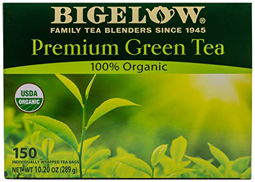 Bigelow Premium 100-Percent Organic Green Tea 150-Count Box, Individually Wrapped Teas from Bigelow