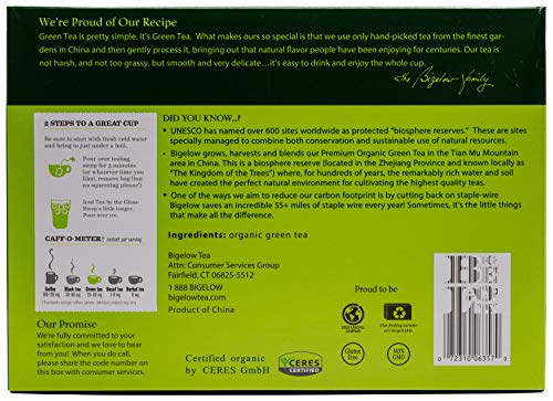 Bigelow Premium 100-Percent Organic Green Tea 150-Count Box, Individually Wrapped Teas from Bigelow