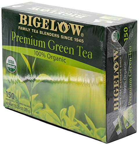 Bigelow Premium 100-Percent Organic Green Tea 150-Count Box, Individually Wrapped Teas from Bigelow