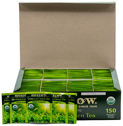 Bigelow Premium 100-Percent Organic Green Tea 150-Count Box, Individually Wrapped Teas from Bigelow