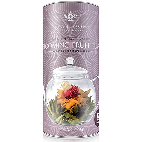 Teabloom Fruit Blooming Teas â 12 Unique Flower Varieties of Blooming Tea in 12 Delicious Fruit Flavors â Each Flowering Tea Ball Steeps Up to 3 Times â Handpicked Ingredients from Teabloom