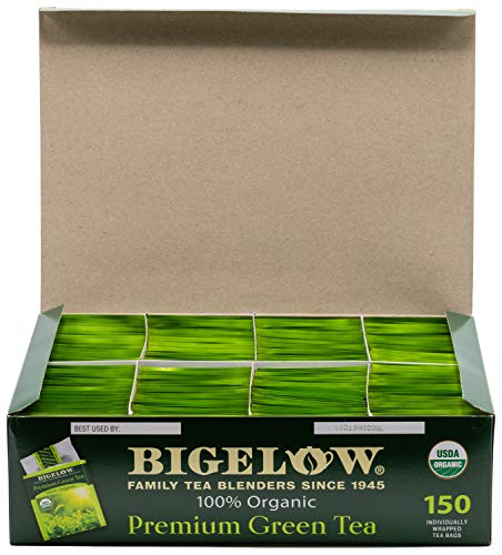 Bigelow Premium 100-Percent Organic Green Tea 150-Count Box, Individually Wrapped Teas from Bigelow
