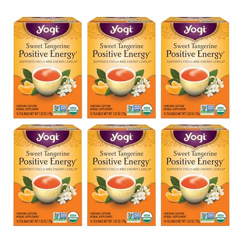 Yogi Tea - Sweet Tangerine Positive Energy Tea (6 Pack) - Supports Elevated Mood and Energy Levels - With Black Tea and Green Tea Extract - Contains Caffeine - 96 Organic Tea Bags from Yogi