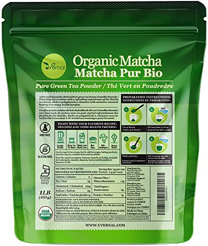 uVernal Organic Matcha Green Tea Powder - 100% Pure Matcha for Smoothies Latte and Baking Easy to Mix - 1Lb from uVernal