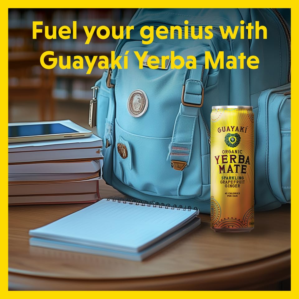 Guayaki Yerba Mate, Grapefruit Ginger, Organic Sparkling Alternative to Soda, Tea, and Energy Drinks, 12 Ounce Cans (Pack of 12), Reduced Calorie with 45 Calories Per Can, 80mg Caffeine from The Yerba Mate Co.
