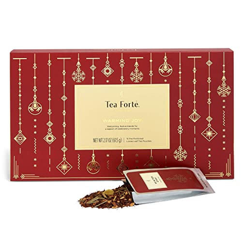 Tea Forte Single Steeps Loose Leaf Tea Sampler, Assorted Variety Tea Box, 15 Single Serve Pouches (Warming Joy - Gold Sparkle) by Tea Forte