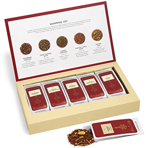 Tea Forte Single Steeps Loose Leaf Tea Sampler, Assorted Variety Tea Box, 15 Single Serve Pouches (Warming Joy - Gold Sparkle) by Tea Forte
