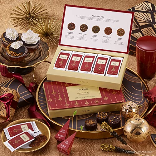 Tea Forte Single Steeps Loose Leaf Tea Sampler, Assorted Variety Tea Box, 15 Single Serve Pouches (Warming Joy - Gold Sparkle) by Tea Forte