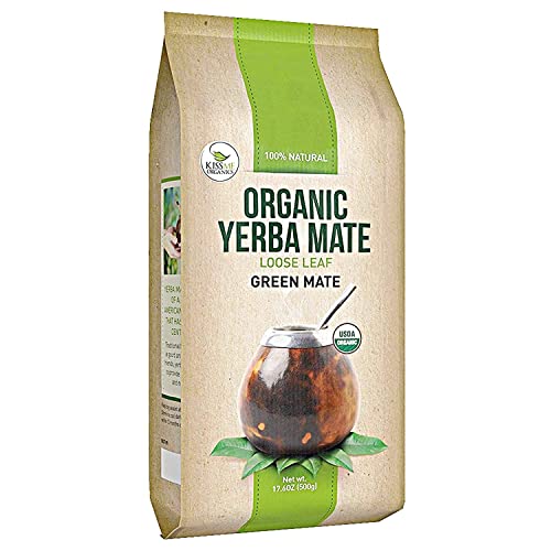 Kiss Me Organics Yerba Mate Tea - 17.6oz 100% Organic, Traditional, Loose Leaf Green Teas for a Hot or Cold Brew - Cultivated from Southern Brazil & High in Nutrients by Kiss Me Organics