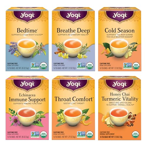 Yogi Tea - Get Well Variety Pack Sampler (6 Pack) - Herbal Teas for Cold and Flu Symptom Support - Caffeine Free - 96 Organic Herbal Tea Bags from Yogi