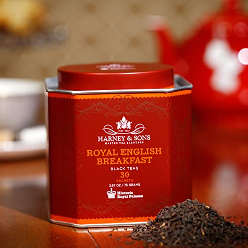 Harney & Sons Royal Tea Tin Blend of Black Teas, Great Present Idea Sachets, 2.67 Ozs, English Breakfast, 30 Count from Harney & Sons
