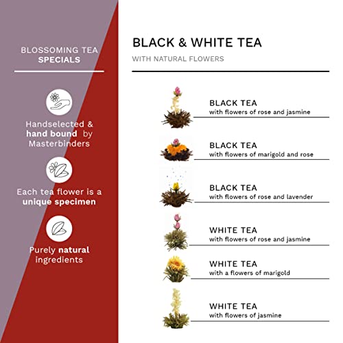 Creano Flowering Tea Mix - Blooming Tea in Elegant Gift Box White & Black Tea (6 Different Varieties Tea Roses) from Creano GmbH, In der Wanne 1, 31832 Springe, Germany
