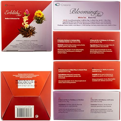Creano Flowering Tea Mix - Blooming Tea in Elegant Gift Box White & Black Tea (6 Different Varieties Tea Roses) from Creano GmbH, In der Wanne 1, 31832 Springe, Germany