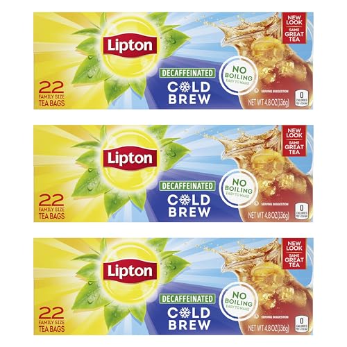Lipton Cold Brew Family Black Iced Tea Unsweetened Decaffeinated Tea Bags 22 Ct, Pack of 3 from Lipton