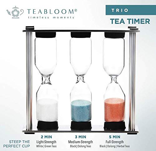 Teabloom Trio Tea Timer - 2 Minutes for Light-Strength White/Green Teas, 3 Minutes for Medium-Strength Black/Oolong Teas, and 5 Minutes for Full-Strength Black/Oolong/Herbal Teas from Teabloom