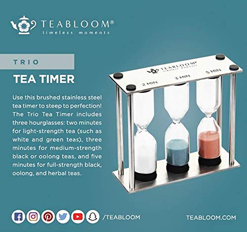 Teabloom Trio Tea Timer - 2 Minutes for Light-Strength White/Green Teas, 3 Minutes for Medium-Strength Black/Oolong Teas, and 5 Minutes for Full-Strength Black/Oolong/Herbal Teas from Teabloom