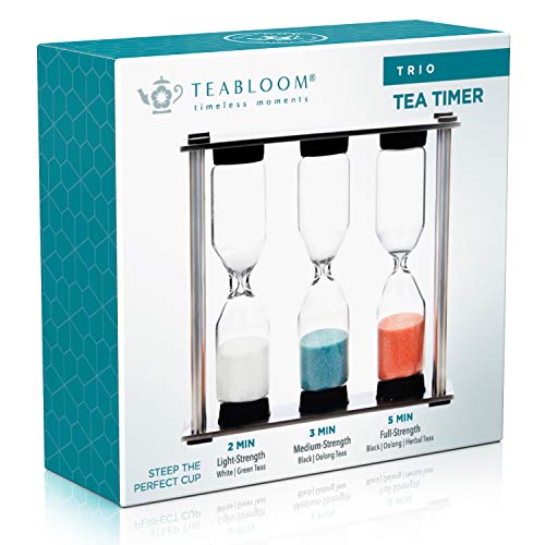 Teabloom Trio Tea Timer - 2 Minutes for Light-Strength White/Green Teas, 3 Minutes for Medium-Strength Black/Oolong Teas, and 5 Minutes for Full-Strength Black/Oolong/Herbal Teas from Teabloom