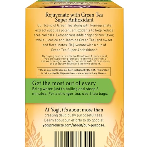 Yogi Tea - Green Tea Super Antioxidant (6 Pack) - Supports Overall Health with Licorice Root, Lemongrass, and Jasmine - Contains Caffeine - 96 Organic Green Tea Bags from Yogi