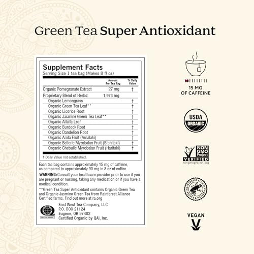 Yogi Tea - Green Tea Super Antioxidant (6 Pack) - Supports Overall Health with Licorice Root, Lemongrass, and Jasmine - Contains Caffeine - 96 Organic Green Tea Bags from Yogi