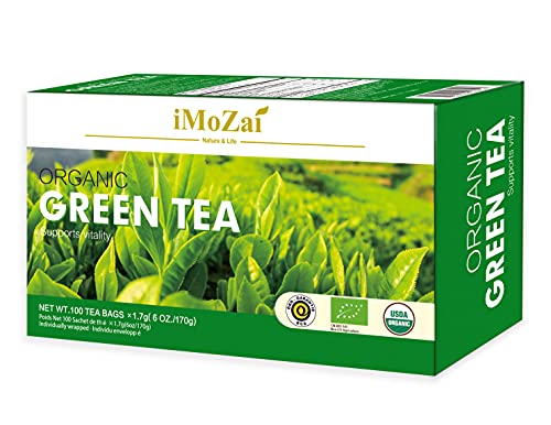 Imozai Organic Green Tea Bags 100 Count Individually Wrapped by Imozai enterprises inc