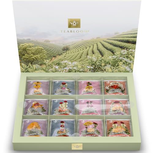 Teabloom Flowering Tea Chest - Finest Quality Blooming Tea Collection - 12 Best-Selling Varieties of Flowering Teas Packaged in Beautiful Gift-Ready Tea Box from Teabloom