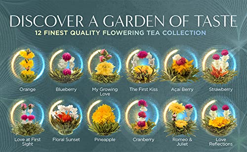 Teabloom Flowering Tea Chest - Finest Quality Blooming Tea Collection - 12 Best-Selling Varieties of Flowering Teas Packaged in Beautiful Gift-Ready Tea Box from Teabloom