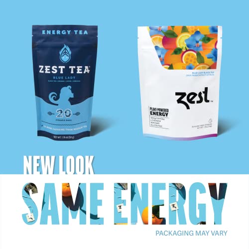 Zest High Caffeine Energy Hot Tea Blend, Natural & Healthy Coffee Substitute, Perfect for Keto & Whole 30, 20 servings (150mg Caffeine each), Compostable Teabags (No Plastic) - Blue Lady Black Tea by Zest Tea