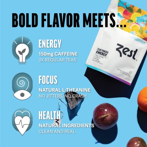 Zest High Caffeine Energy Hot Tea Blend, Natural & Healthy Coffee Substitute, Perfect for Keto & Whole 30, 20 servings (150mg Caffeine each), Compostable Teabags (No Plastic) - Blue Lady Black Tea by Zest Tea