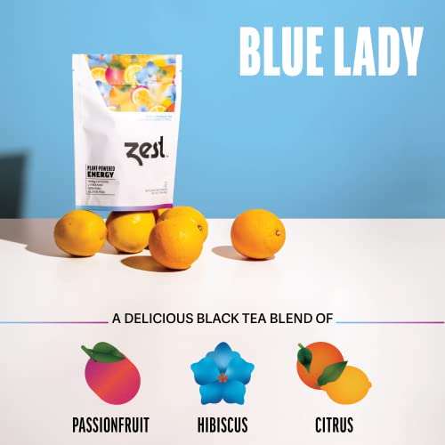 Zest High Caffeine Energy Hot Tea Blend, Natural & Healthy Coffee Substitute, Perfect for Keto & Whole 30, 20 servings (150mg Caffeine each), Compostable Teabags (No Plastic) - Blue Lady Black Tea by Zest Tea